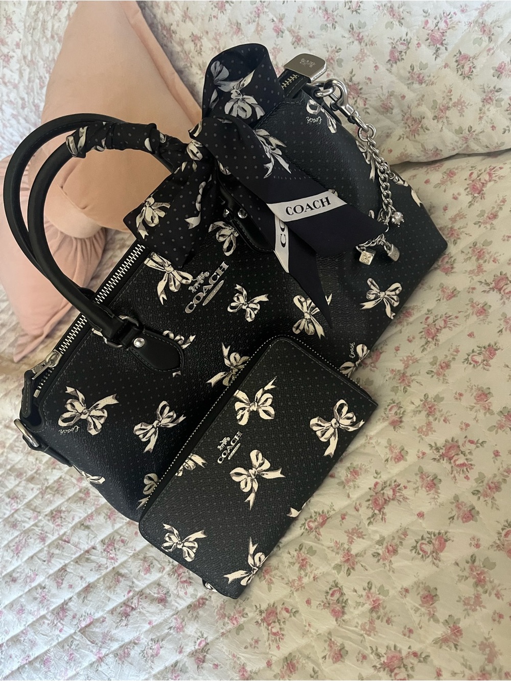 Coach Georgia Satchel Bow Print with Scarf Chain and Wallet